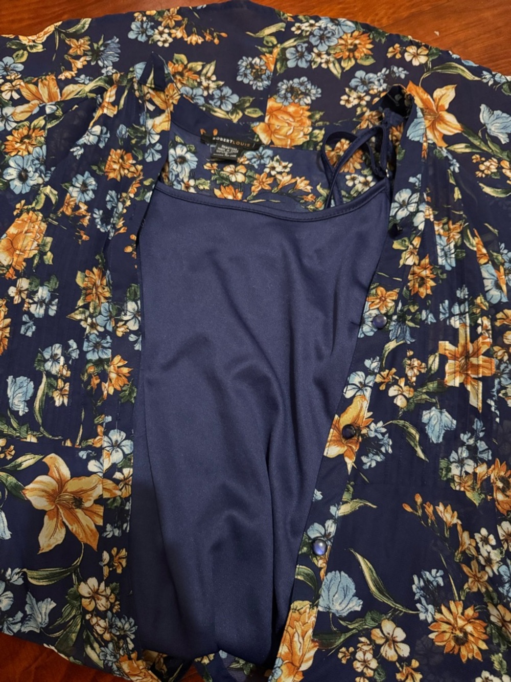 Robert Louis Navy Floral Midi Dress with Yellow & Light Blue Blooms - Picture 7 of 11